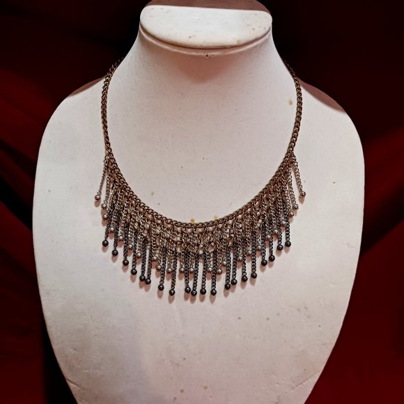 Hand Crafted Jewelry - Hand Crafted Tritone Fashion Bib Fringe Statement Necklace